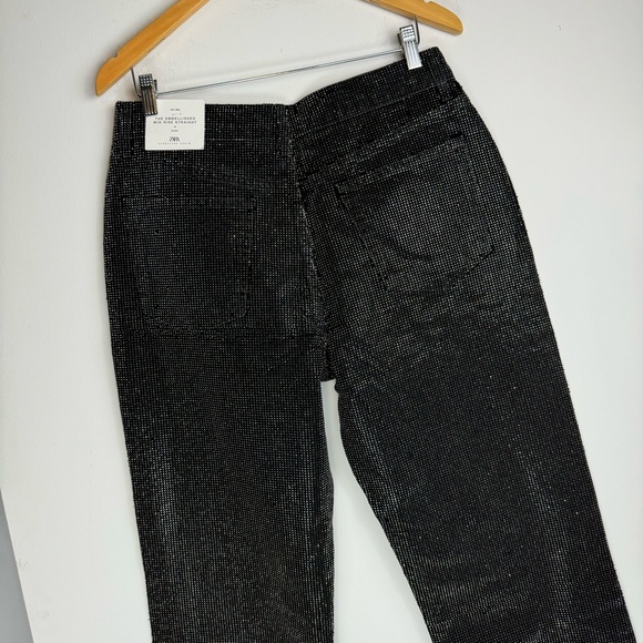 NWT ZARA Black Embellished Straight Leg Jeans Pants Sz 10 Blogger Fav - Picture 15 of 16